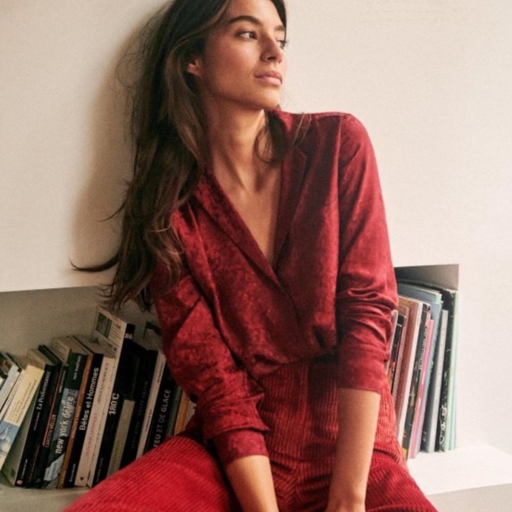 Sezane Florence Shirt Blouse Silk Burgundy